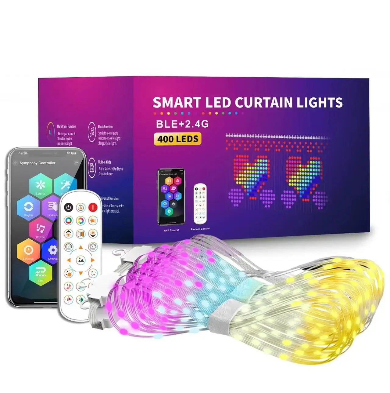 LED Smart Curtain String Light with Remote Control and Local Music Synchronized Christmas Outdoor Fairy Tale Themed Decoration