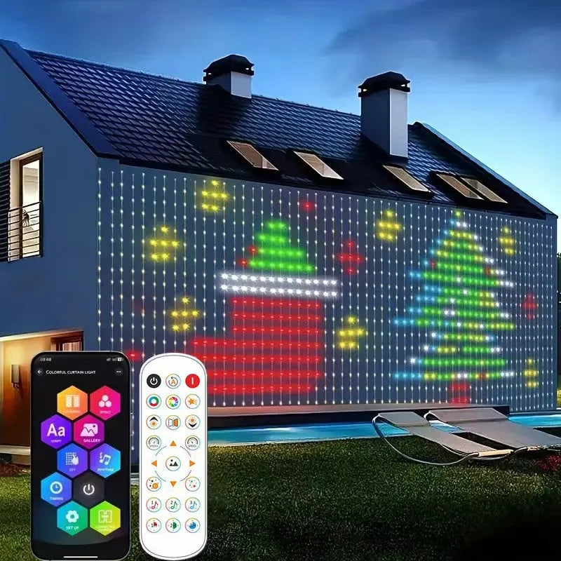 LED Smart Curtain String Light with Remote Control and Local Music Synchronized Christmas Outdoor Fairy Tale Themed Decoration