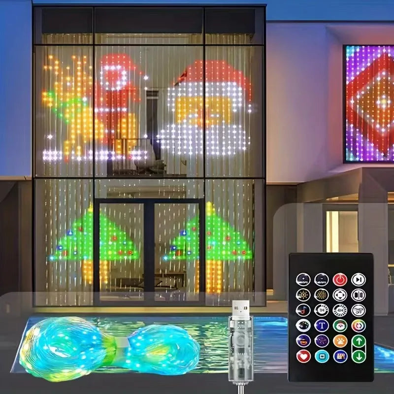 LED Smart Curtain String Light with Remote Control and Local Music Synchronized Christmas Outdoor Fairy Tale Themed Decoration