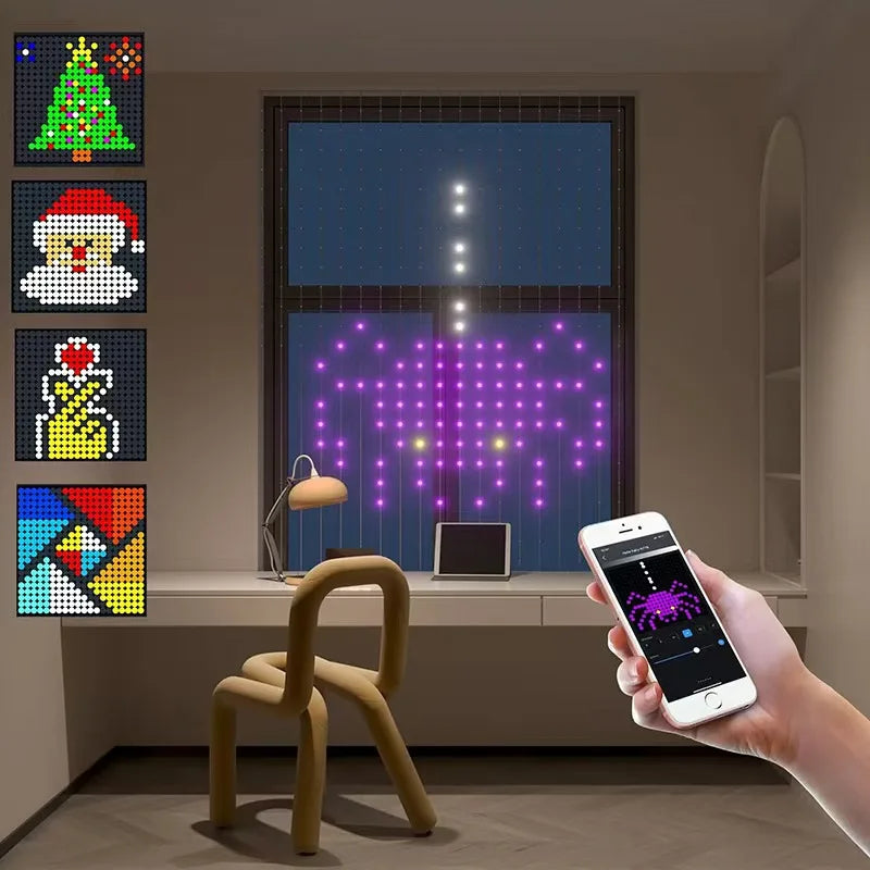 LED Smart Curtain String Light with Remote Control and Local Music Synchronized Christmas Outdoor Fairy Tale Themed Decoration