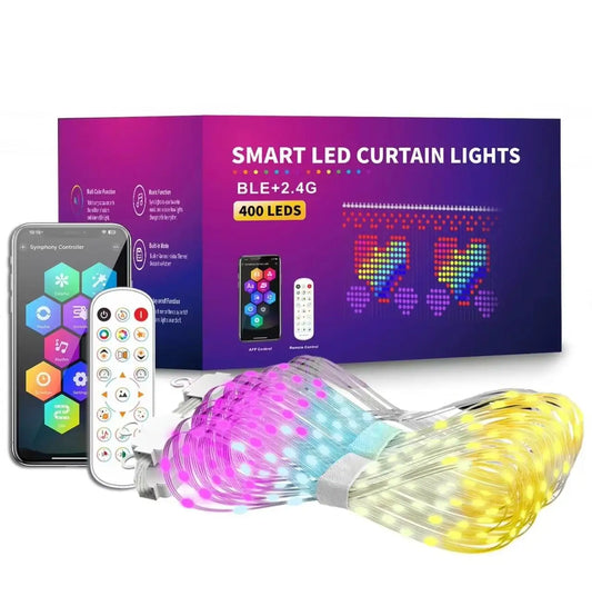 LED Smart Curtain String Light with Remote Control and Local Music Synchronized Christmas Outdoor Fairy Tale Themed Decoration